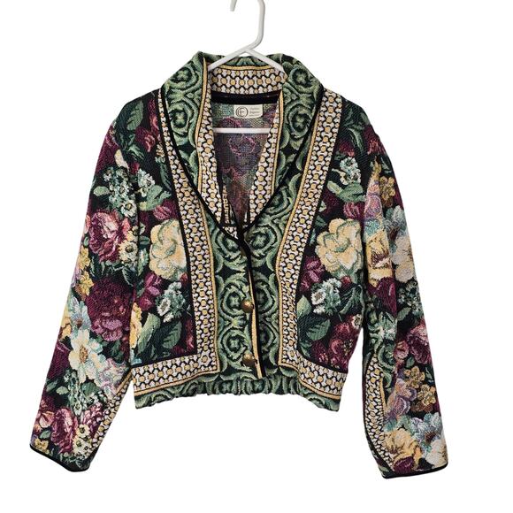 Vintage Outdoor Elegance Tapestry Jacket Women's M Red Rose Cottagecore Boho - Picture 1 of 6